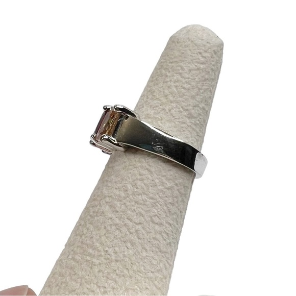 Emerald Cut Glass Stone Multicolored Rainbow Silver Tone Ring - Picture 5 of 9